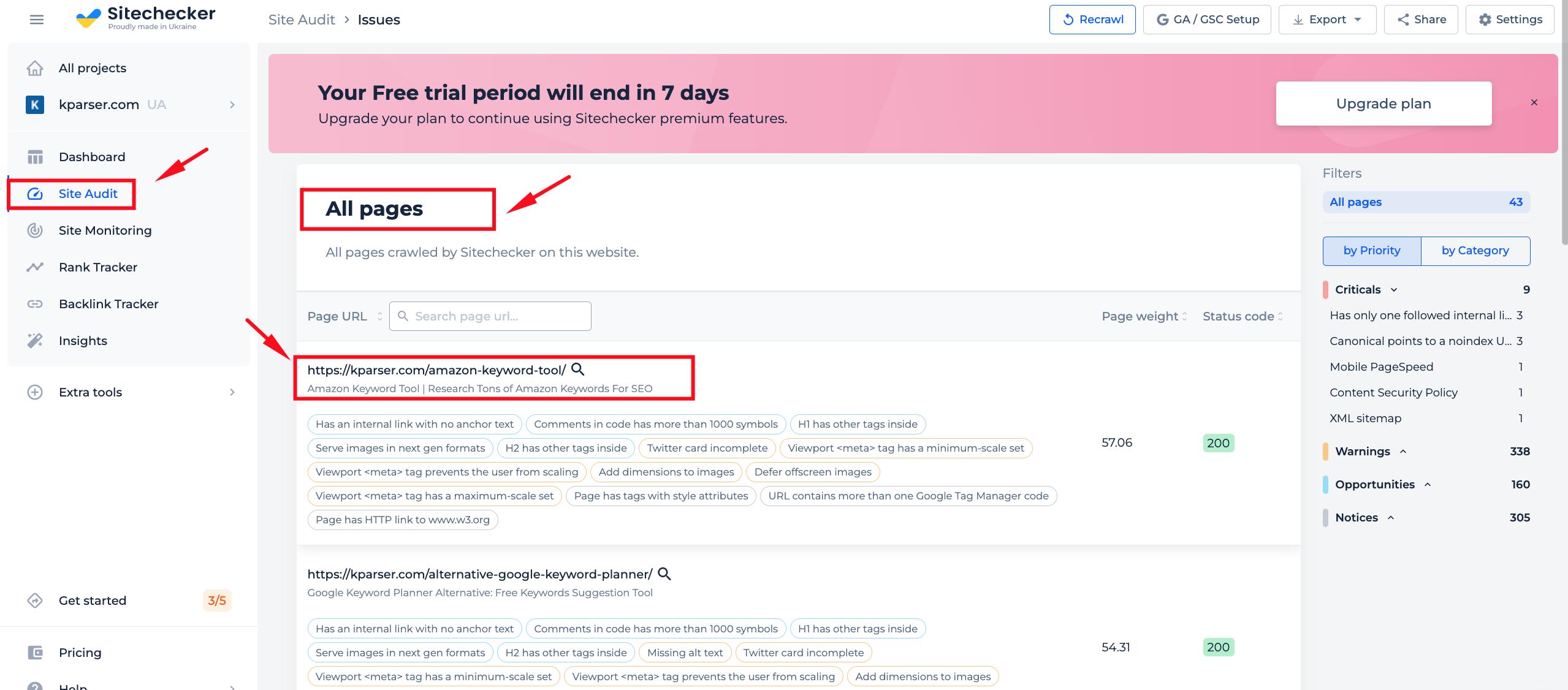 full site audit google cache results